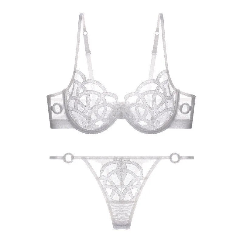 Women's Sexy Underwear Bra Female Hollow Out Thin Cotton Rabbit Ear Cup Soft Breathable Gathering Lace Large-sized Bra Everyday