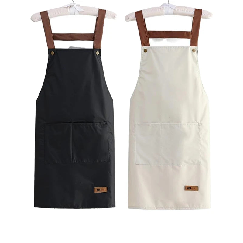 Kitchen Apron Rivet Strap Leather Apron Multi-functional Stain-resistant Oil-proof Waterproof Cooking Solid Color Hotel Workwear