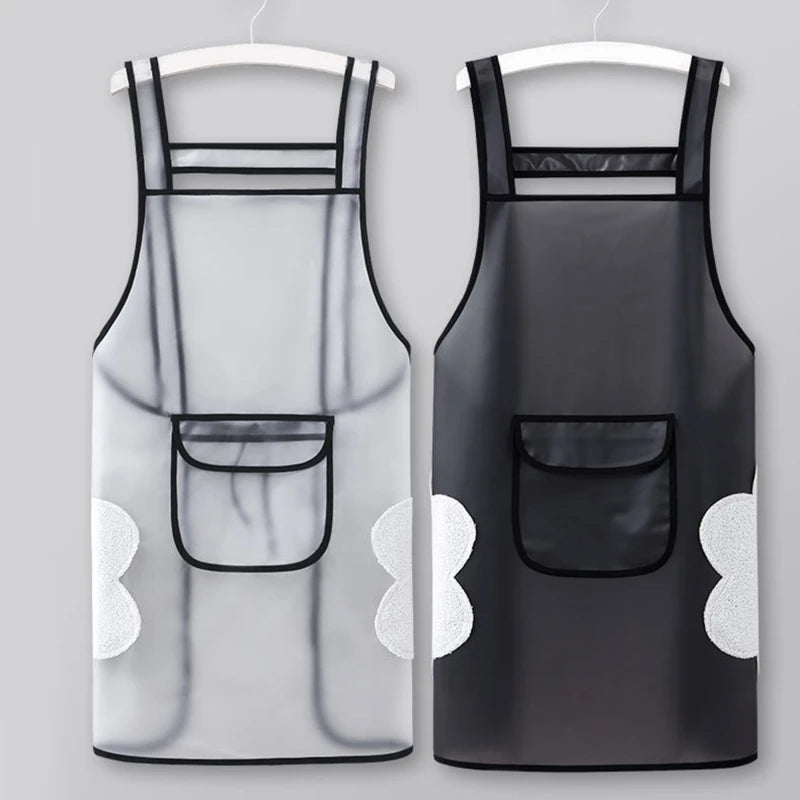 Kitchen Waterproof Apron Transparent Ladies Men Home Aprons Wipeable Oil Resistant Baking Accessories BBQ Restaurant Cafe Aprons