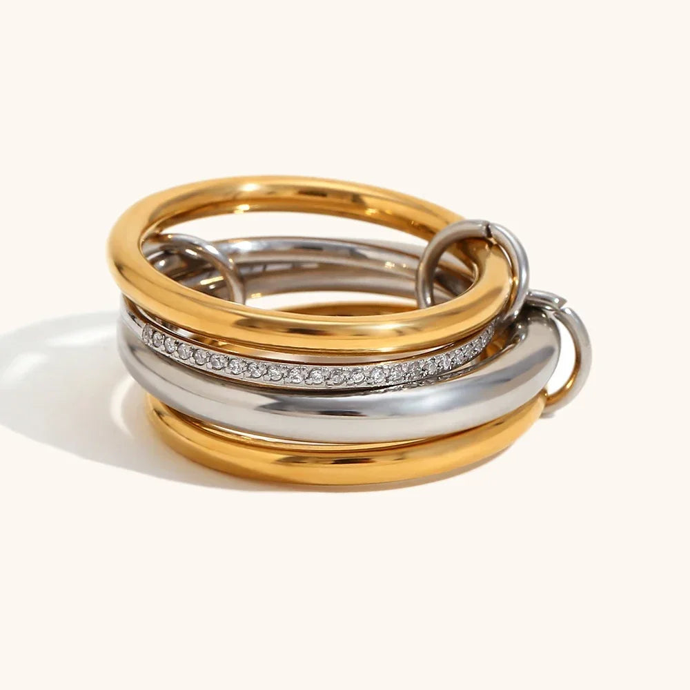 Stacking Rings Stainless Steel 3-layer Mixed Color Women's Ring New Waterproof Jewelry Party Birthday Gift
