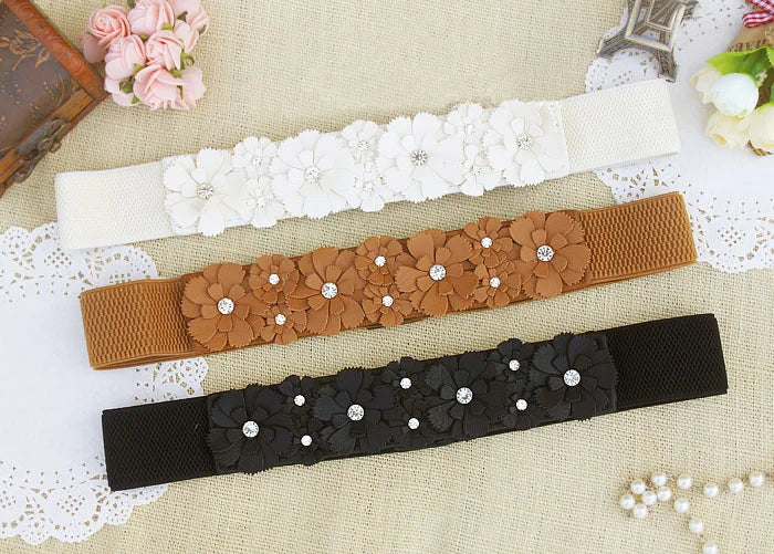 Belt For Women Lady 2023 Fashion Flower Elastic Stretch Waist Belt Wide Elasticated Waistbands Girls Dress Accessories