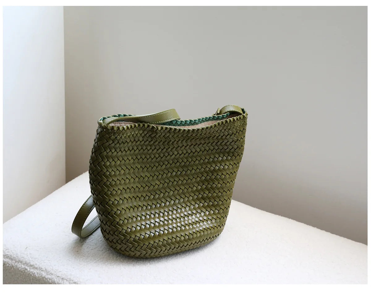 Motingsome Handwoven Bag Women's Bucket Luxury Designer Bags Niche Casual Bucket Bag Handmade French Retro Shulder Purse 2025