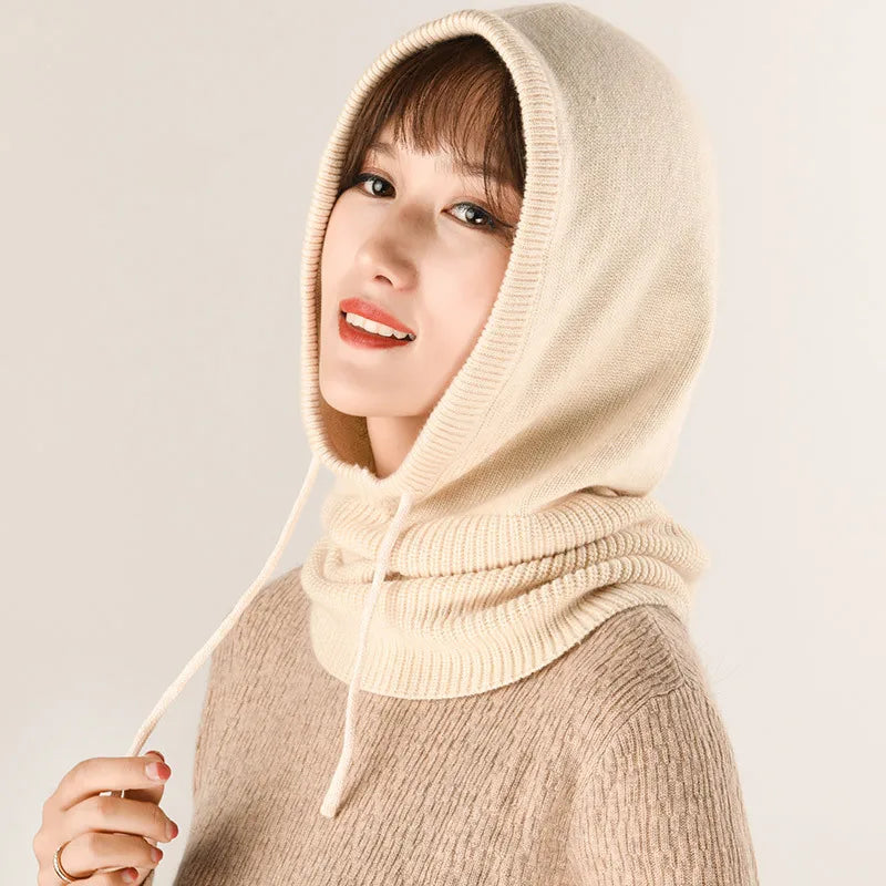 Winter Hats for Women, Wool Blend Hooded Scarf Hat for Girls Balaclava Knit Skull Cap Beanie Hat Neck Gaiters