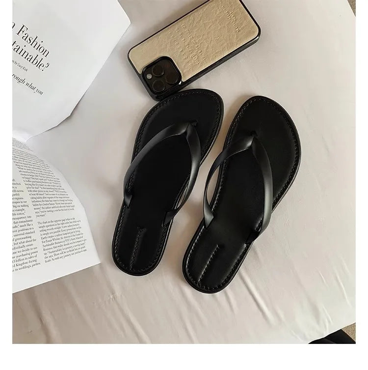 Slippers Casual Low Female Shoes Rubber Flip Flops Slides Luxury 2025 Summer Flat Hawaiian PU Hoof Heels Rome Scandals Fabric Si