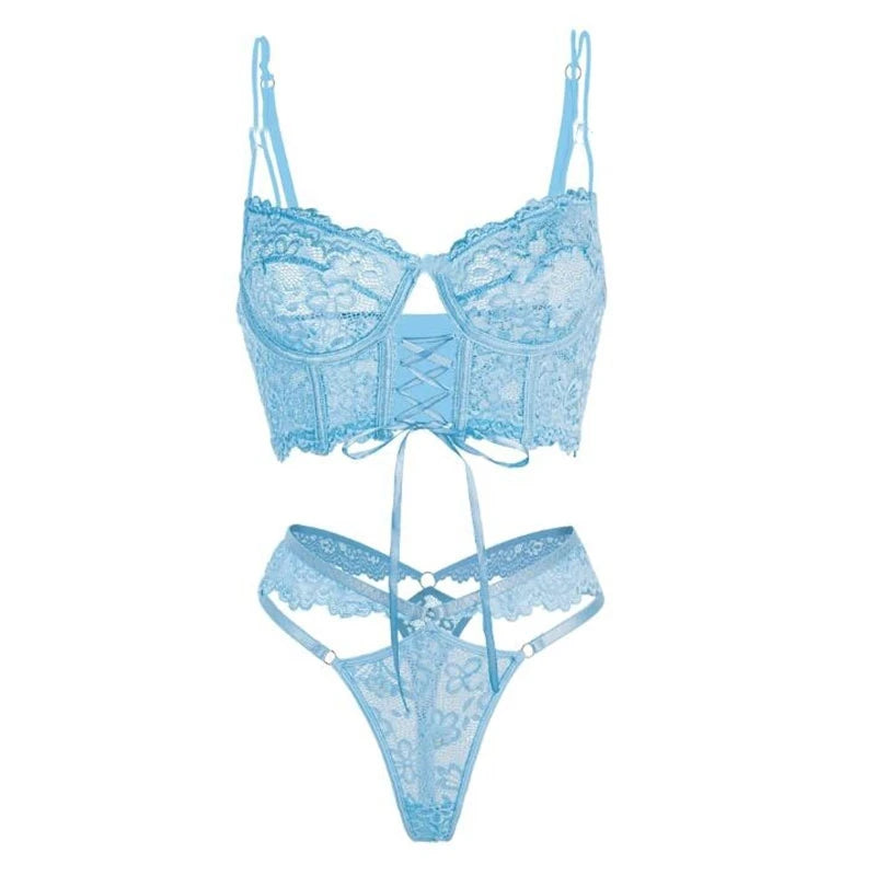 Bra Brief Sets Female Transparent Sexy Romantic Lingerie Black Lace Underwear Flowers Sensual See Through Erotic Sets