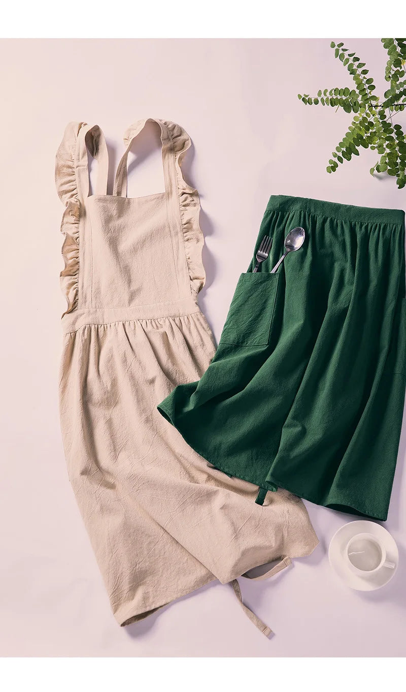 Kitchen Apron Ruffled with Pockets for Chef Gardening Cross Back Work Women with Big Pinafore Dress Baking Cooking BBQ & Grill