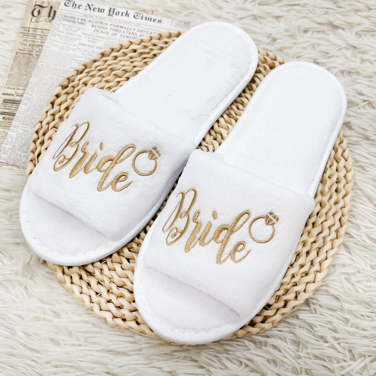 Bridal Party Slippers Set, With Embroidery, Lightweight Cozy Soft Sole Flats, for Brides, Bridesmaids, Guests & Bachelorettes