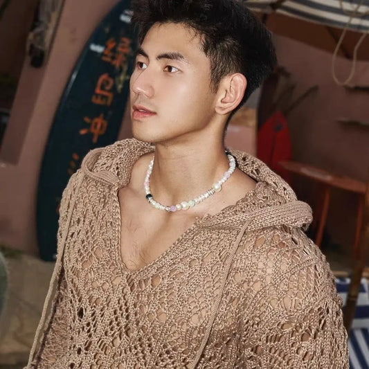 Men Sweater Knitted Hollow Out Sexy Hooded Hoodie Pullover Streetwear Long Sleeve Tops Spring Autumn Coat Man Clothes Trendy New