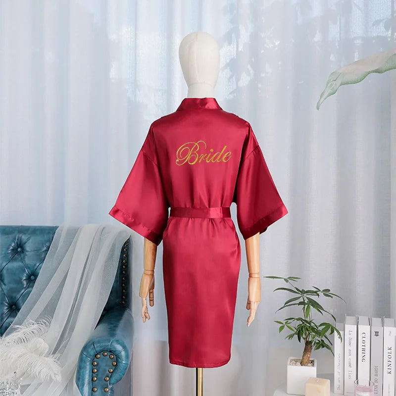Kimono Robe Bride Bridesmaid Wedding Bathrobe Casual Women Sleepwear Nightgown Embroidery Letter Home Clothing Lingerie