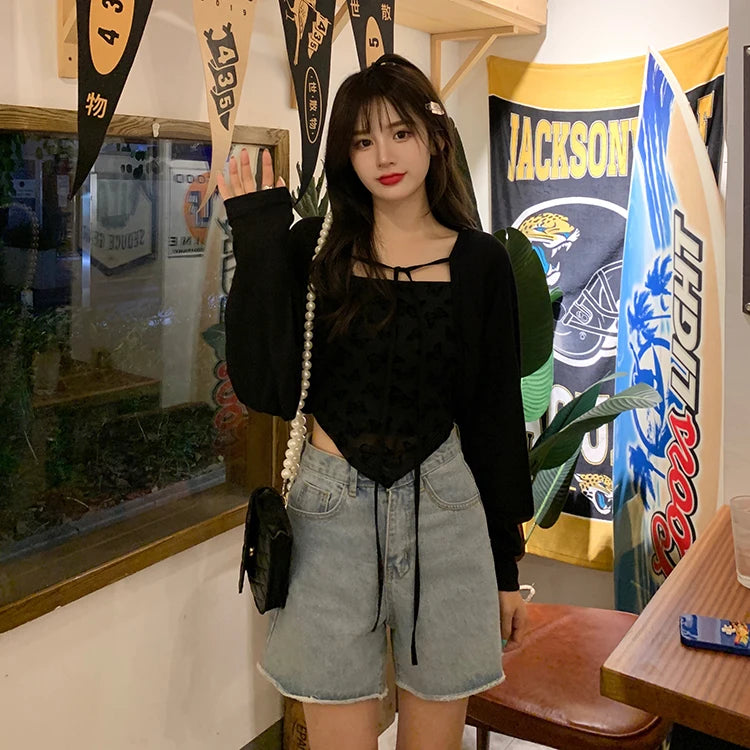 Sweater Cardigan Women Summer Thin All-match Sun-proof Lace-up Simple Fashion Street Wear Vacation Popular Casual Vintage Chic