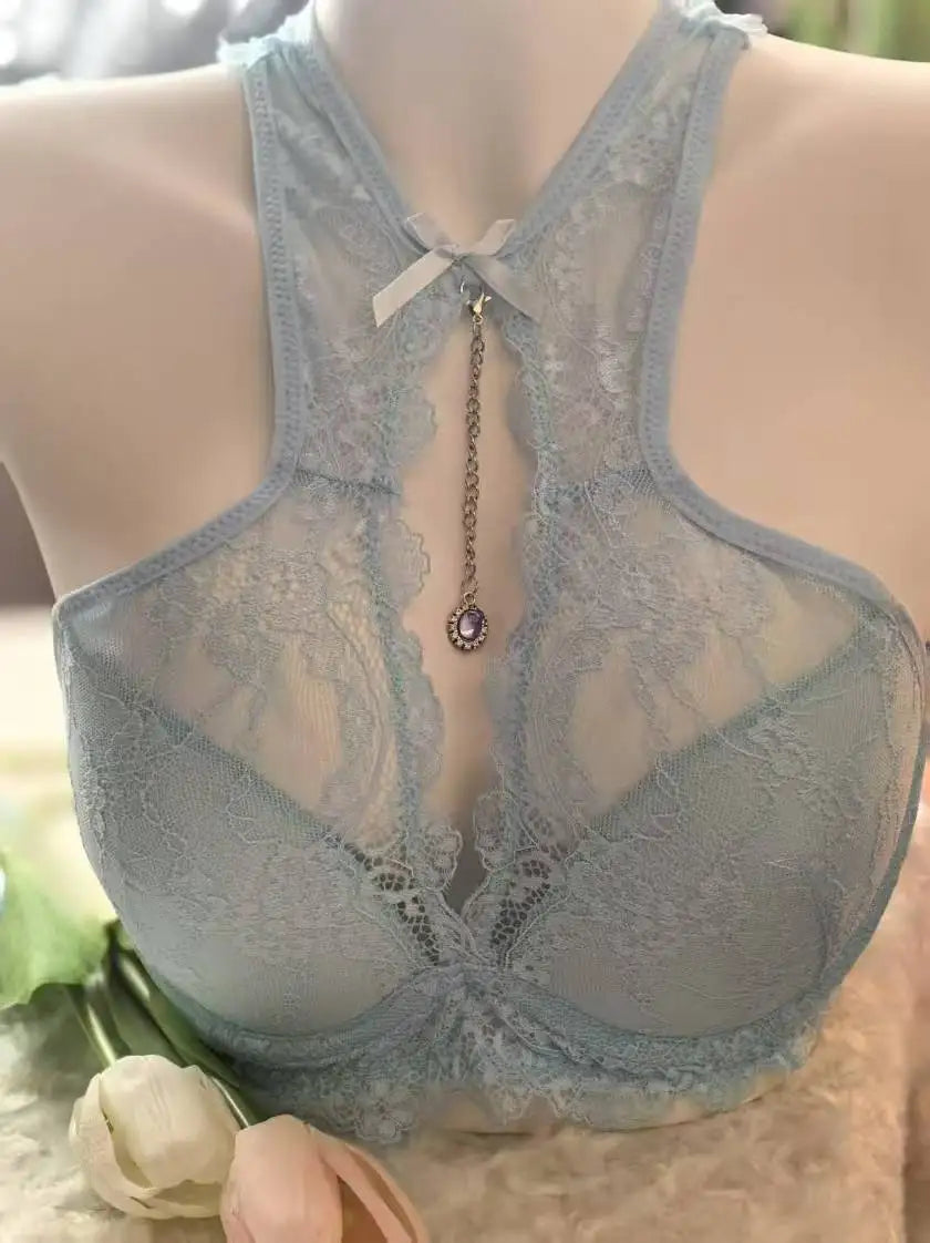 Comfortable Strapless Bra for Women French Design Neckline Support Push Up Padded Short Bra Everyday Wear Lace Trimmed MOYISU