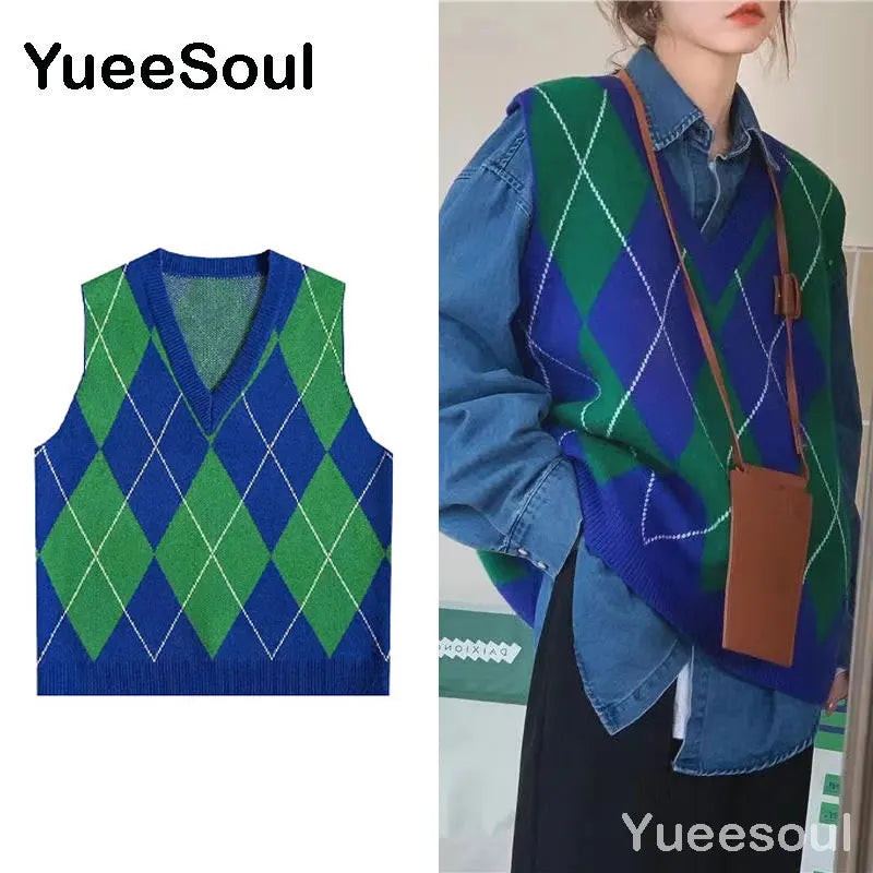 Sweet Kawaii Sweater Vest Printed Sleeveless Casual Outerwear Knitted Waistcoat 2023 Vintage Y2K Spring  E Girl Pullovers Tops