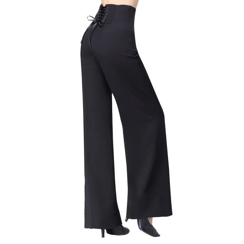 Women Trousers Latin Dance Pants Modern Dance Ballroom Dancing Wide-Leg Pants Ladies High Waist Casual Loose Chiffon Trousers