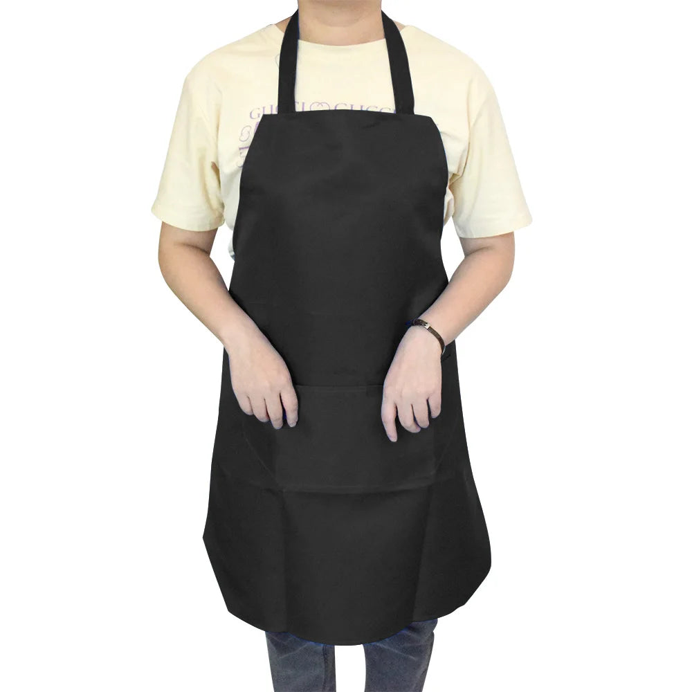 Kitchen Cooking Apron Women Men Solid Color Thicken Household Cleaning Sleeveless Cotton Polyester Apron Cotton Double Pocket