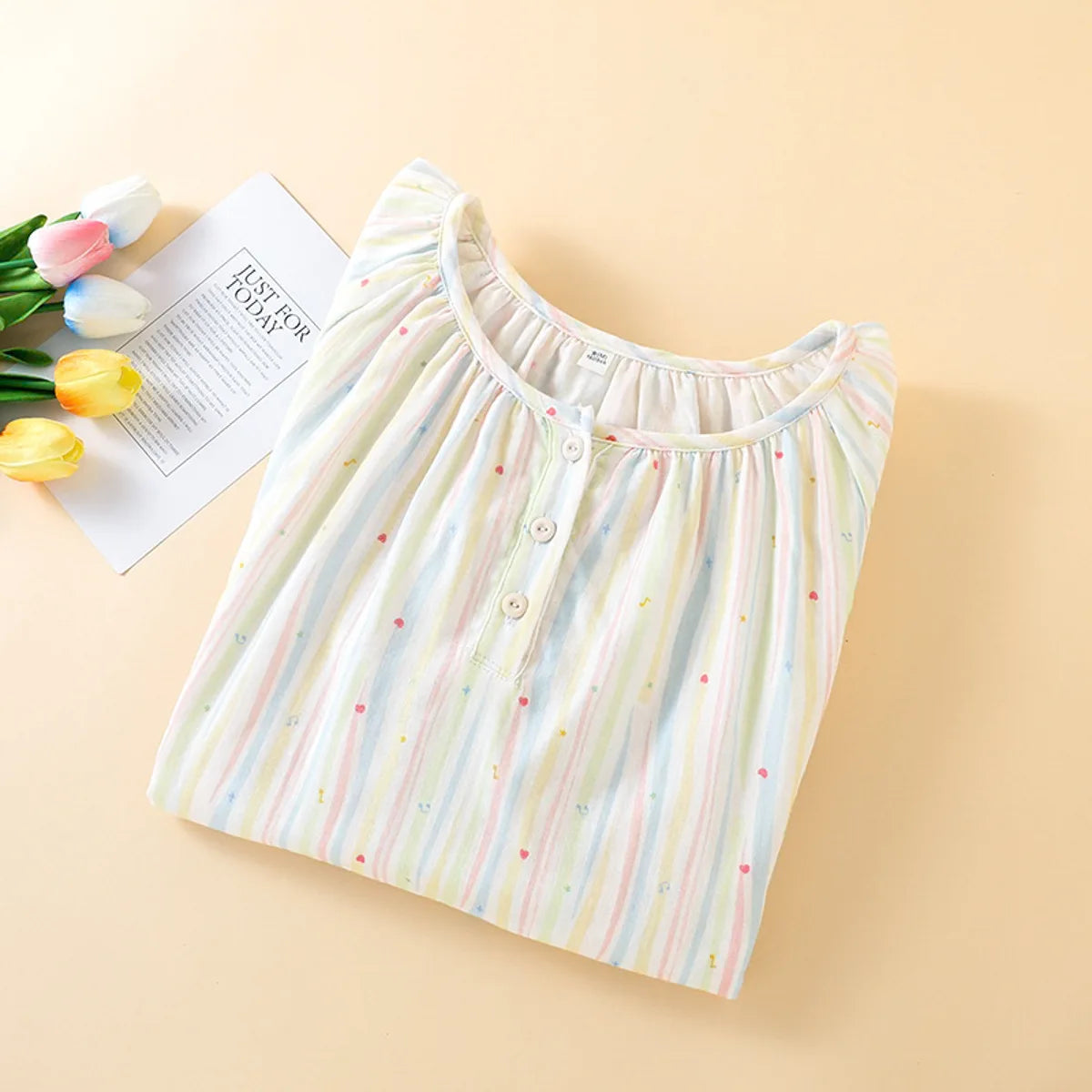 Sleeping Nightdress for Women Thin Cotton Homewear Colorful Striped Printed Pink Color Girls' Home Clothes Women Nightwear