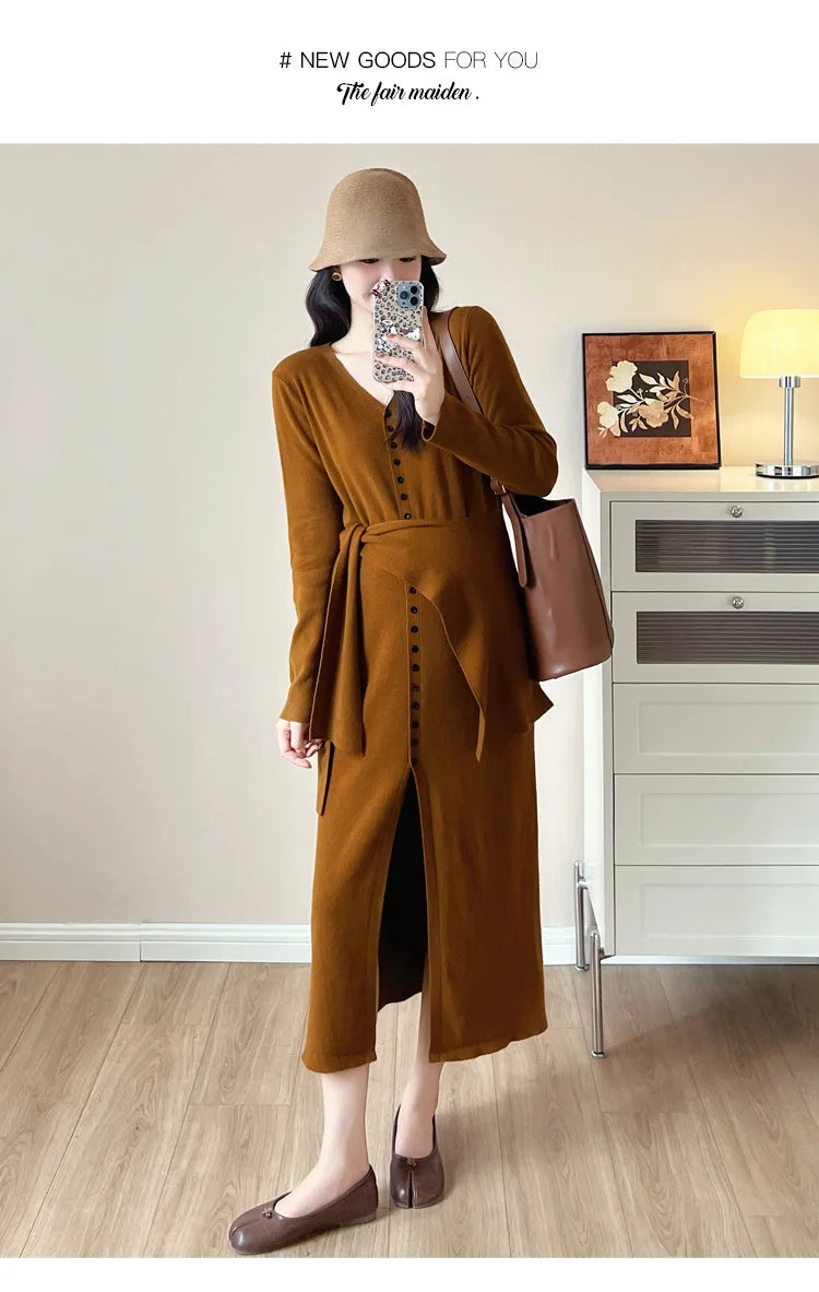 Maternity Dress for Pregnant Women  Knit Sweater Dress Cozy Loose Fit Elegant Autumn Pregnancy Outfit with Relaxed Vibes