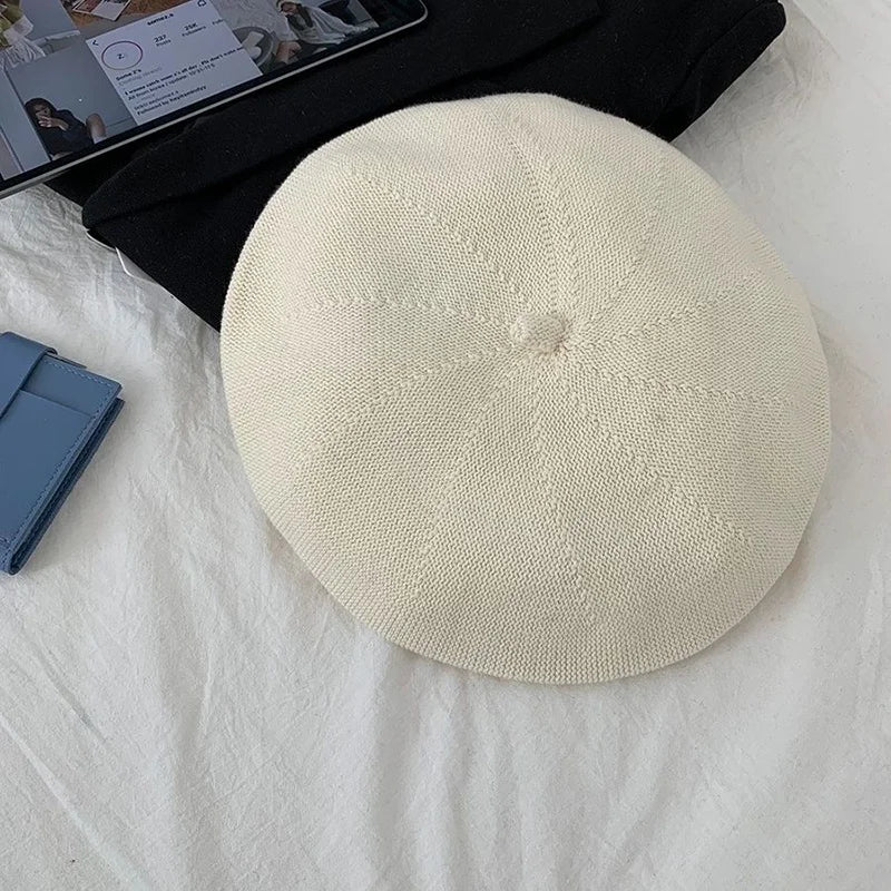 Summer Beret Hats For Women Flat Cap Knit 100% Cotton Hats Lady Girl Berets Hat Bone Female Tocas Painter Hat sun cap