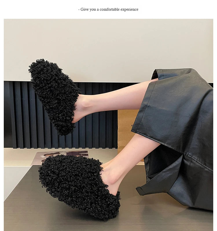 Shoes Woman 2025 Cover Toe Slippers Casual Platform Fur Flip Flops Pantofle Luxury Plush New Slides Shoes Woman 2024 Plush Slipp