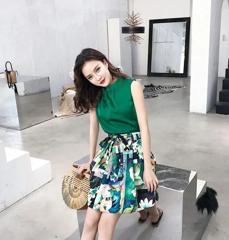 Women's Two Piece Set Skirt Printing Dress Mature Summer Clothes 2025 Y2k Festival Full New Matching in The Same Female Outfits