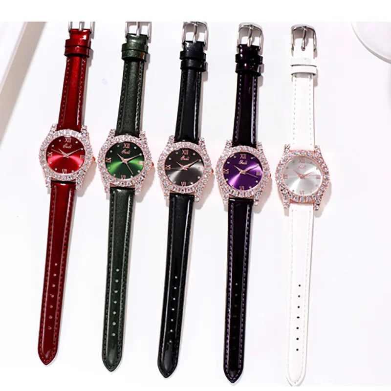 Woman Watch Fashion Elegante Ladies Watch Luxury Rhinestone Leather Strap Quartz Wrist Watches Clock for Women Gifts Reloj Mujer