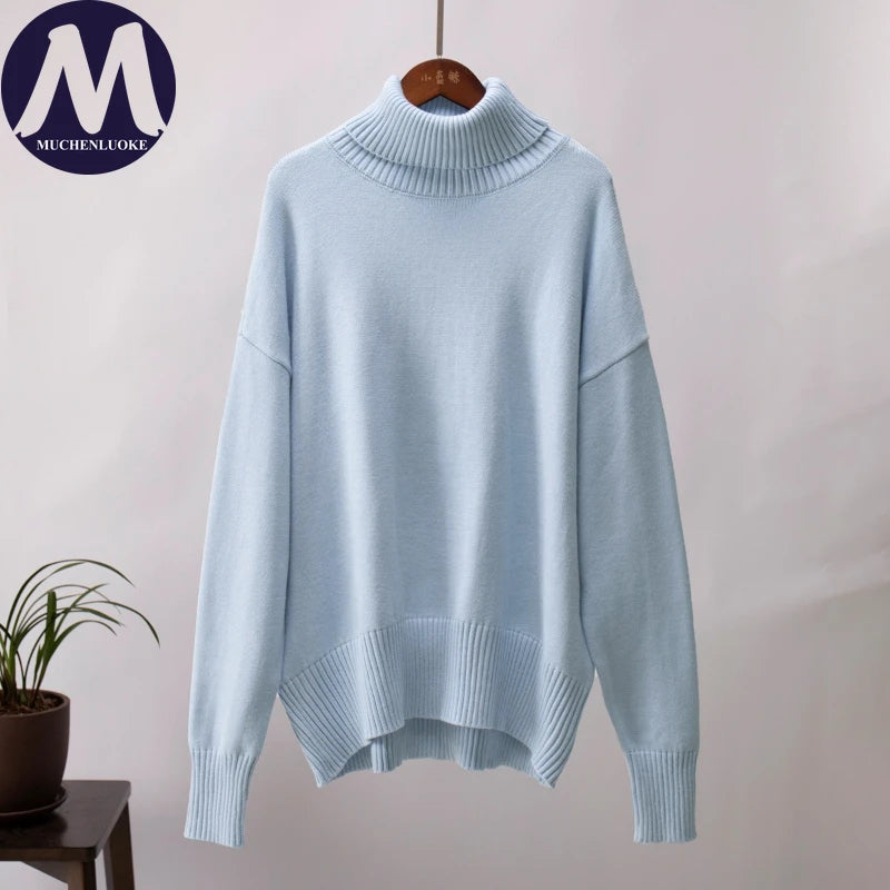 Sweater for Woman Autumn Winter New High Neck Thickened Warmth Knitted Sweater Fashionable Casual Loose Sweaters Pullovers
