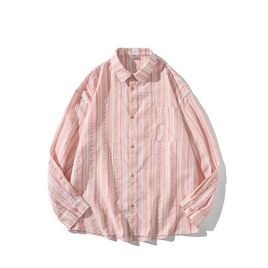 New Striped Long Sleeve Shirt for Men & Women | Trendy Fall Button-Down Shirt | Casual & Office Wear | Lapel Collar Fashion Top