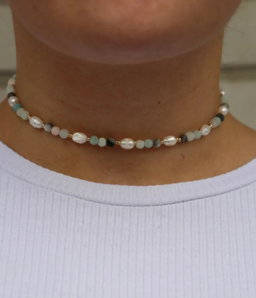 Handmade necklace made of real semi-precious stone and freshwater pearls Crystal Jewelry Cluster Necklace