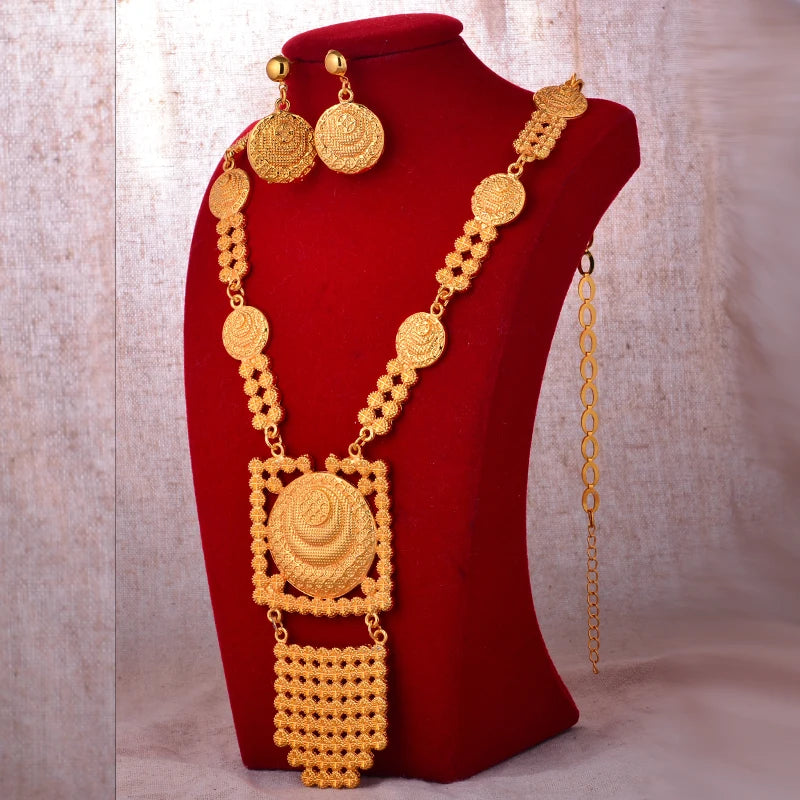 Dubai Fashion Bridal Jewelry Set Indian Wedding 24k Gold Plated Necklace&Earrings Set for Arab Party Gifts
