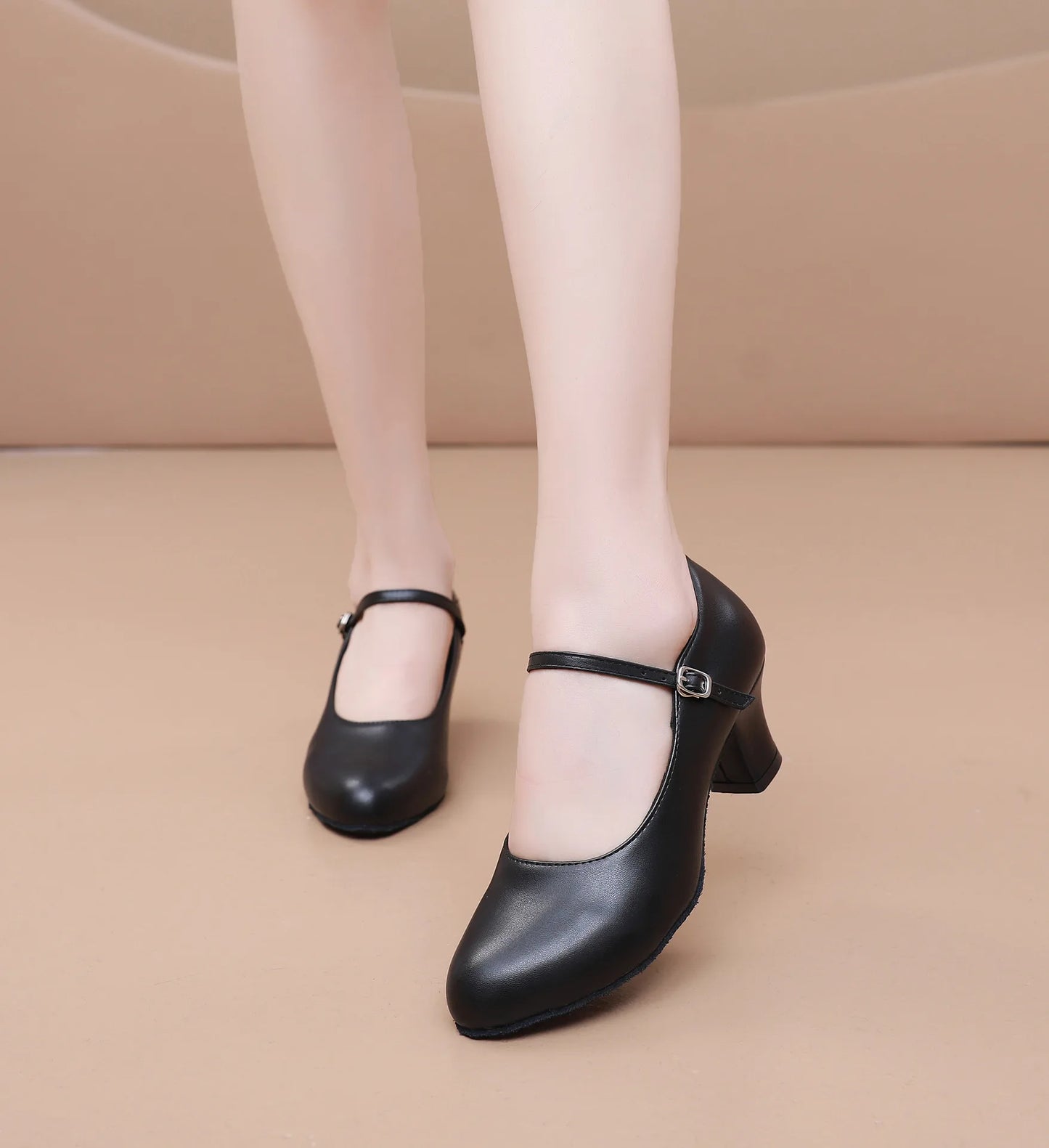 2025 Ladies Latin dance shoes black modern jazz dance shoes ballroom teacher shoes pu dance sneakers high heels 5.5cm