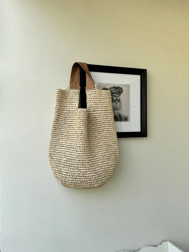 Handmade Woven Beach Bags For Women Handbag Large Capacity Travel Shoulder Bag Bohemian Straw Bag Vacation Shopper Tote Clutch