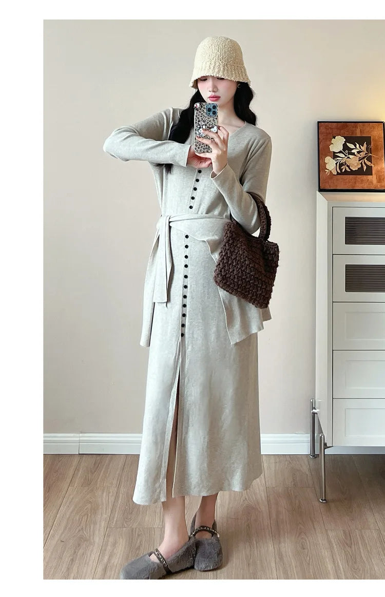 Maternity Dress for Pregnant Women  Knit Sweater Dress Cozy Loose Fit Elegant Autumn Pregnancy Outfit with Relaxed Vibes