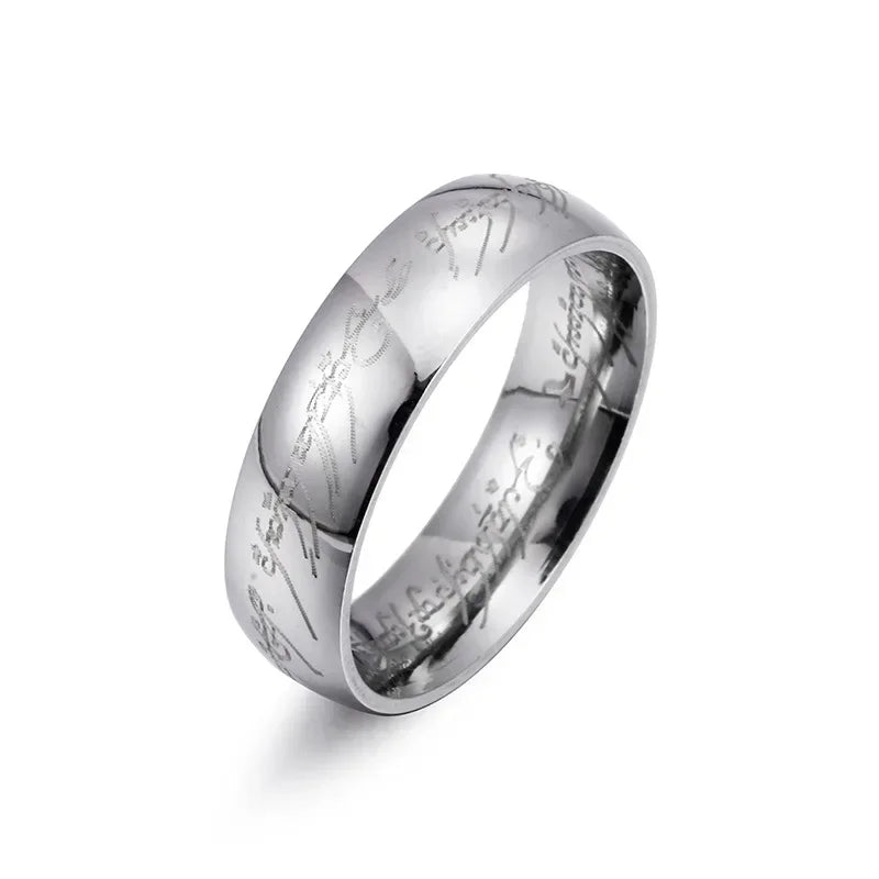 Lord of The Finger Rings Movie with The Same Inside and Outside 3D Engraving Spanish Sanskrit Ring