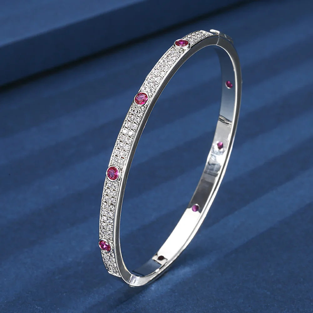 Luxury Wedding Bangles for Women Vintage 4mm Sapphire Emerald Ruby Bracelets Gemstone Party Fine Jewelry Birthday Female Gifts