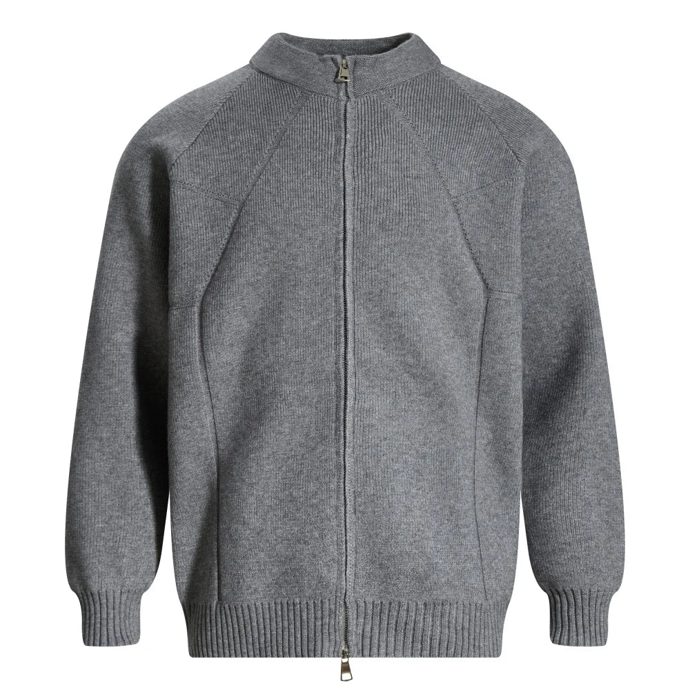 Spliced Sweatercoat Mens Autumn Winter Casual Loose Raglan Sleeve Stand Collar Long Sleeve Knitted Sweater Outerwear Man
