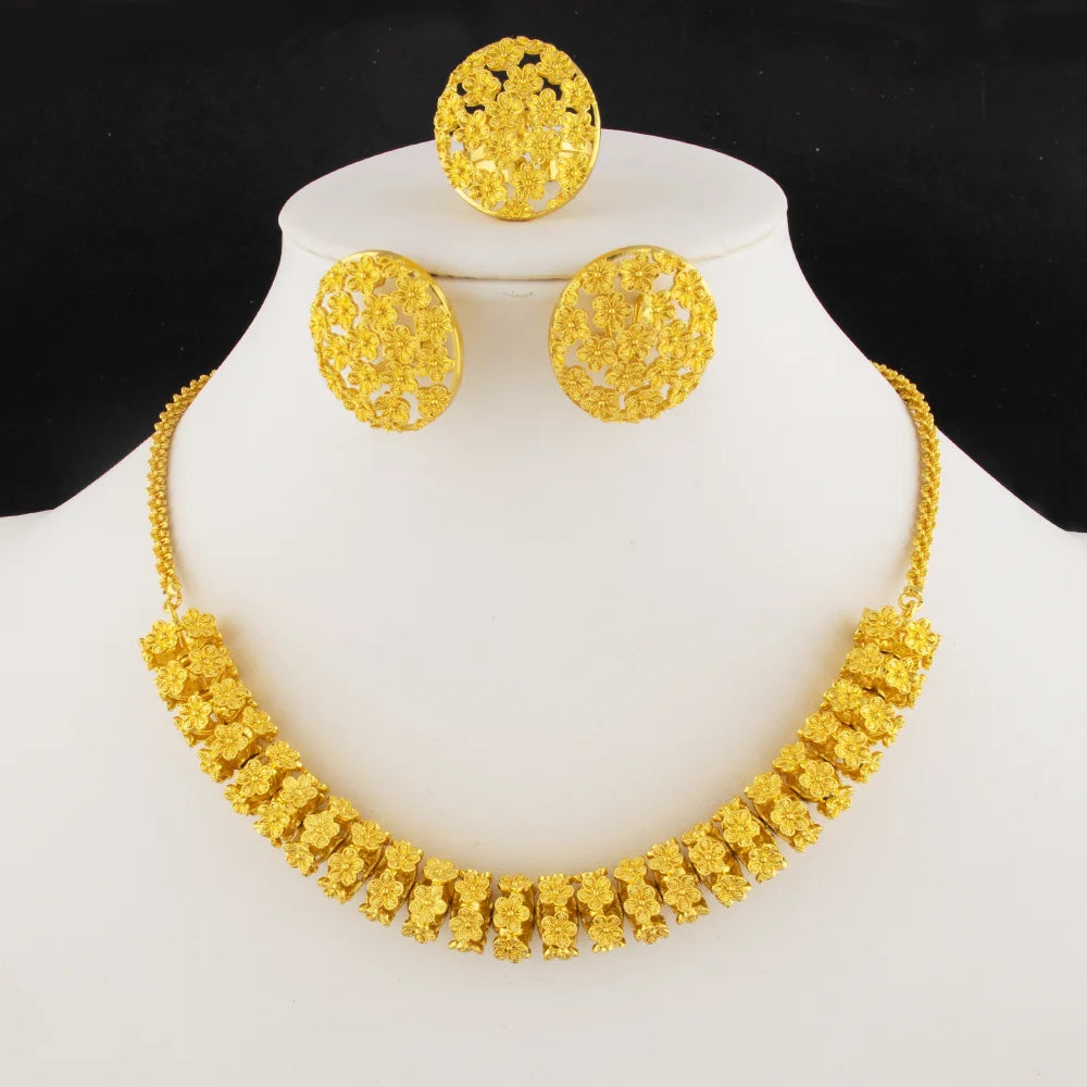 dubai 24k gold jewelry luxury jewelry necklaces Earrings Ring woman jewelry african bridal  Wedding Party Jewelry accessories
