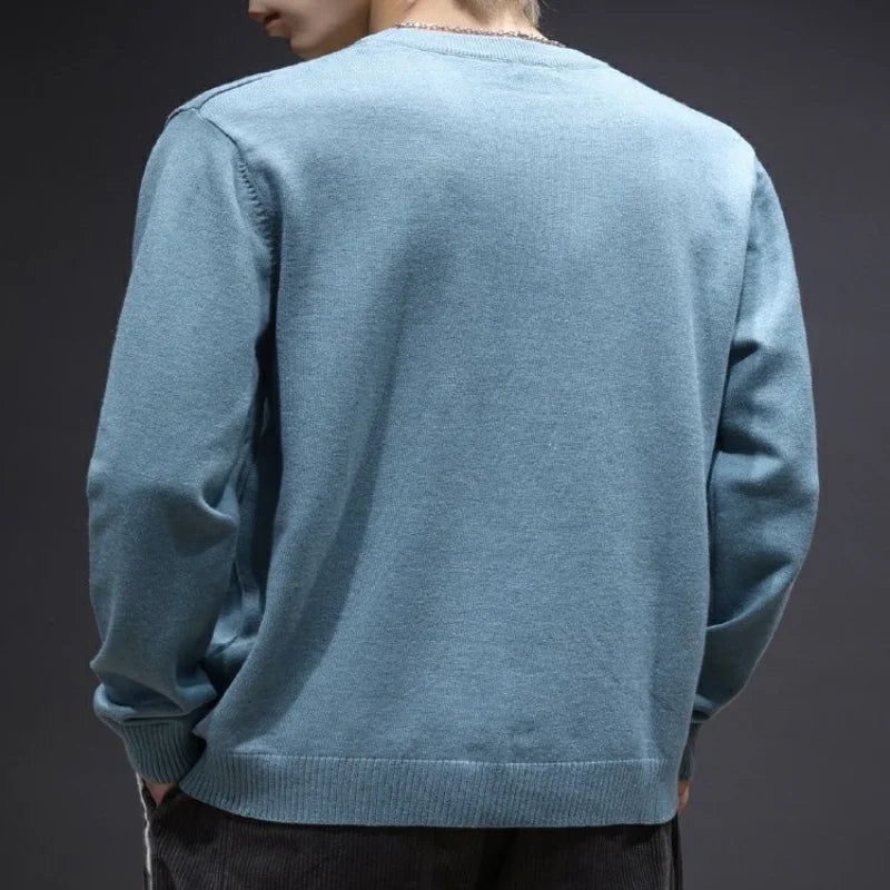 Sweater Men's Young Knitted Solid Color Casual Pullover Round Neck Sweaters