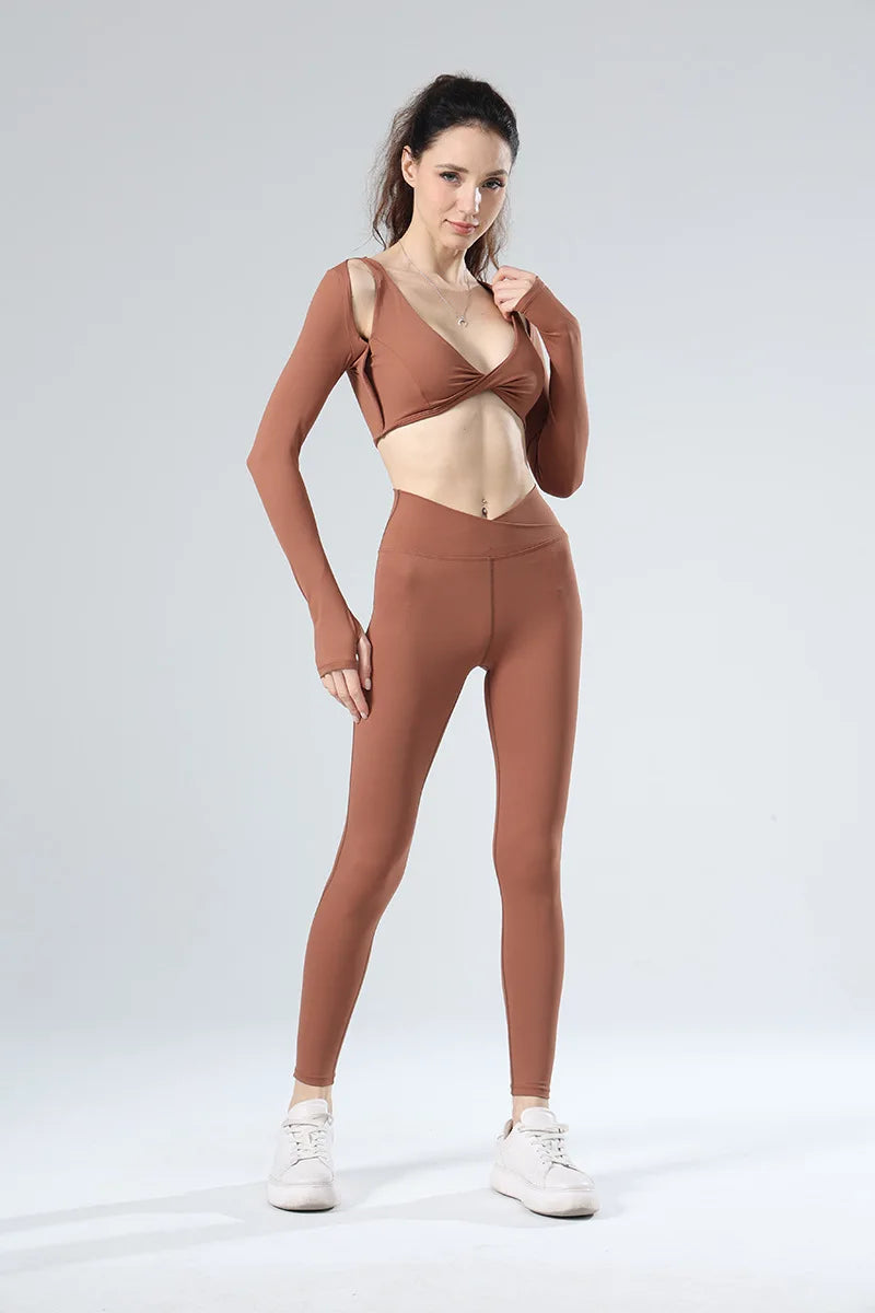 Long Sleeved Fitness Bra for Women, Chest Cushion Top, Comfortable and Sexy Bra, Brocade Ammonia, New Fashion