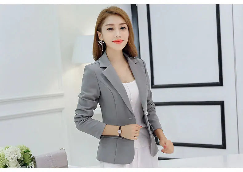 Women Blazer 2022 Formal Blazers Lady Office Work Suit Pockets Jackets Coat Slim Grey Women Blazer Femme Jackets Femme NS5261