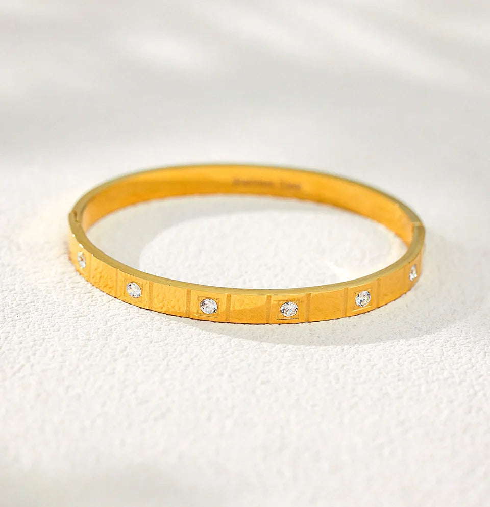 Stainless Steel Bracelet Bangle For Women Men 18k Gold Plated Inlaid Shiny Zircon Openable Unisex Bracelets Bangles Couples Gift