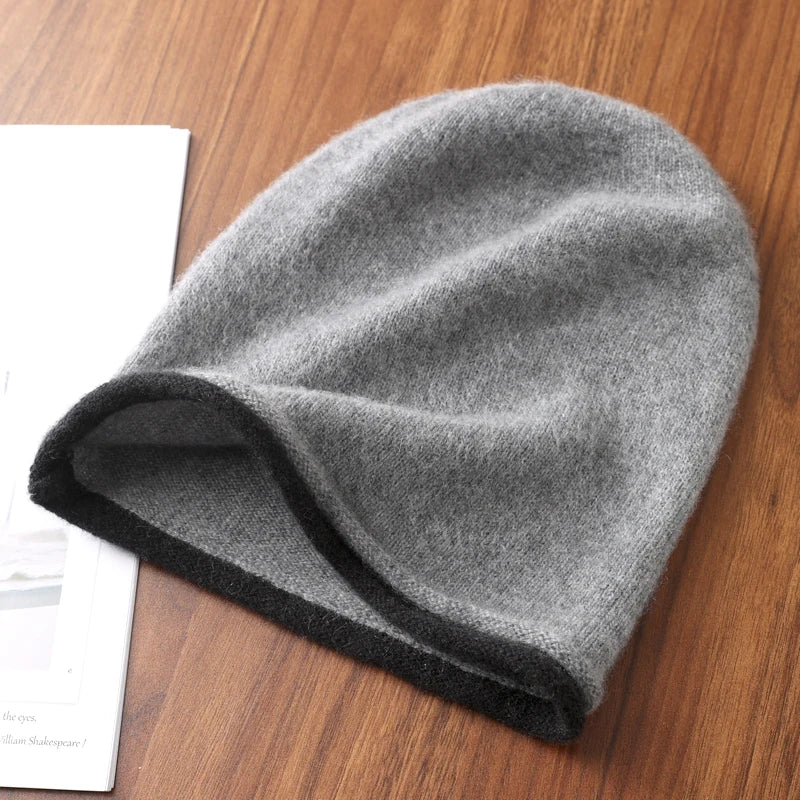 Winter Hat Regardless Of Gender 100% Merino Wool Knitted 2024 New Women's Soft Warm Bean Hat Fashion Outdoor Curly-brimmed Hat