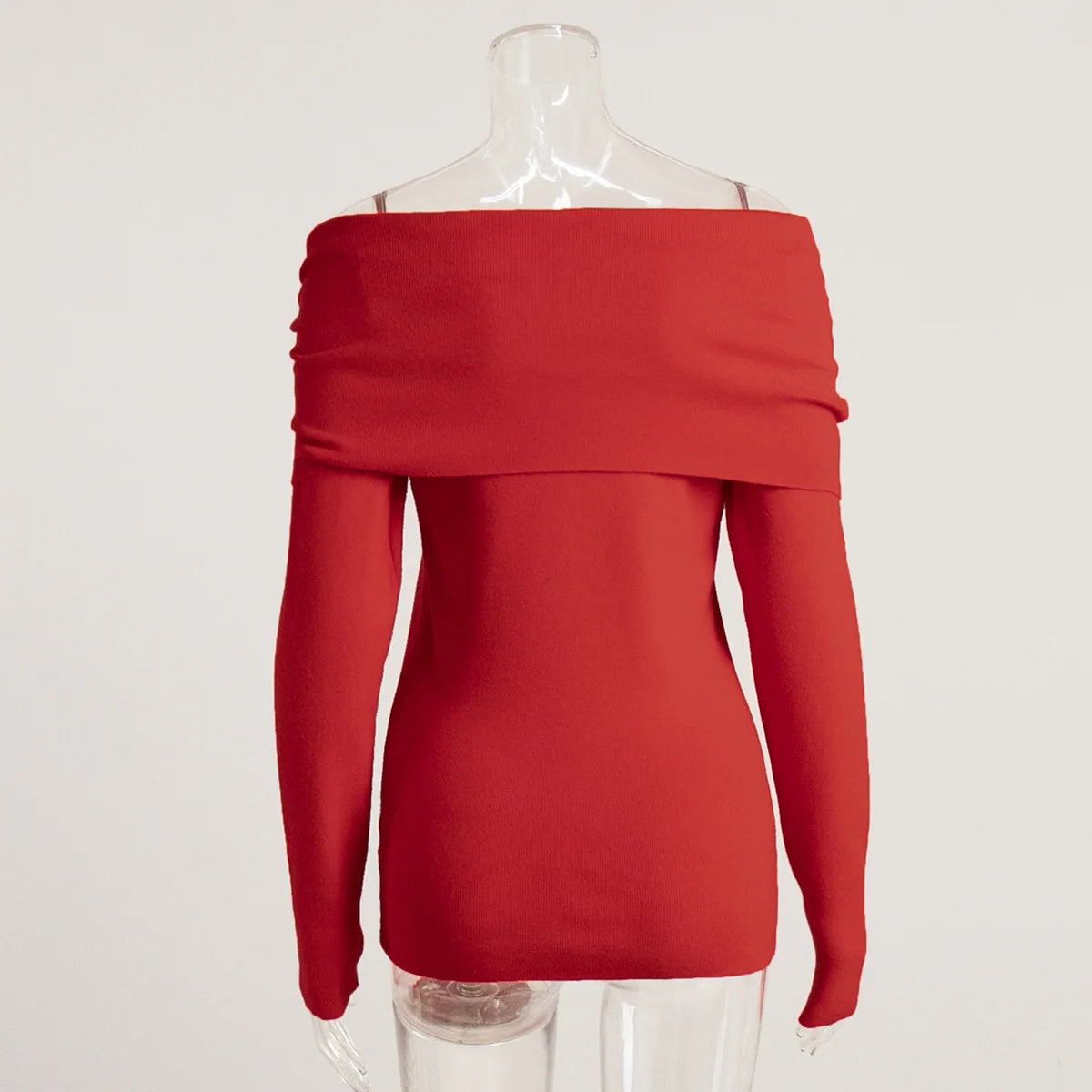 Sweater Women's Autumn and Winter Style Long Sleeved Knitted Base Shirt, One Shoulder Sexy Slim Fit Off Shoulder Top