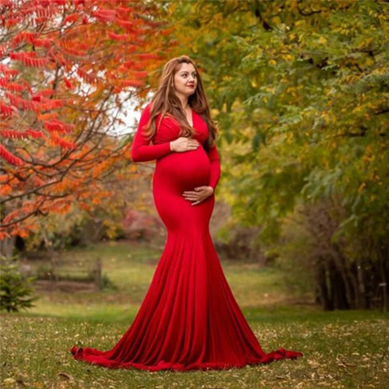2024 Elegant Maternity Dresses For Photo Shoot Pregnant Women Dress Long Sleeve V-Neck Pregnancy Photography Shower Dress