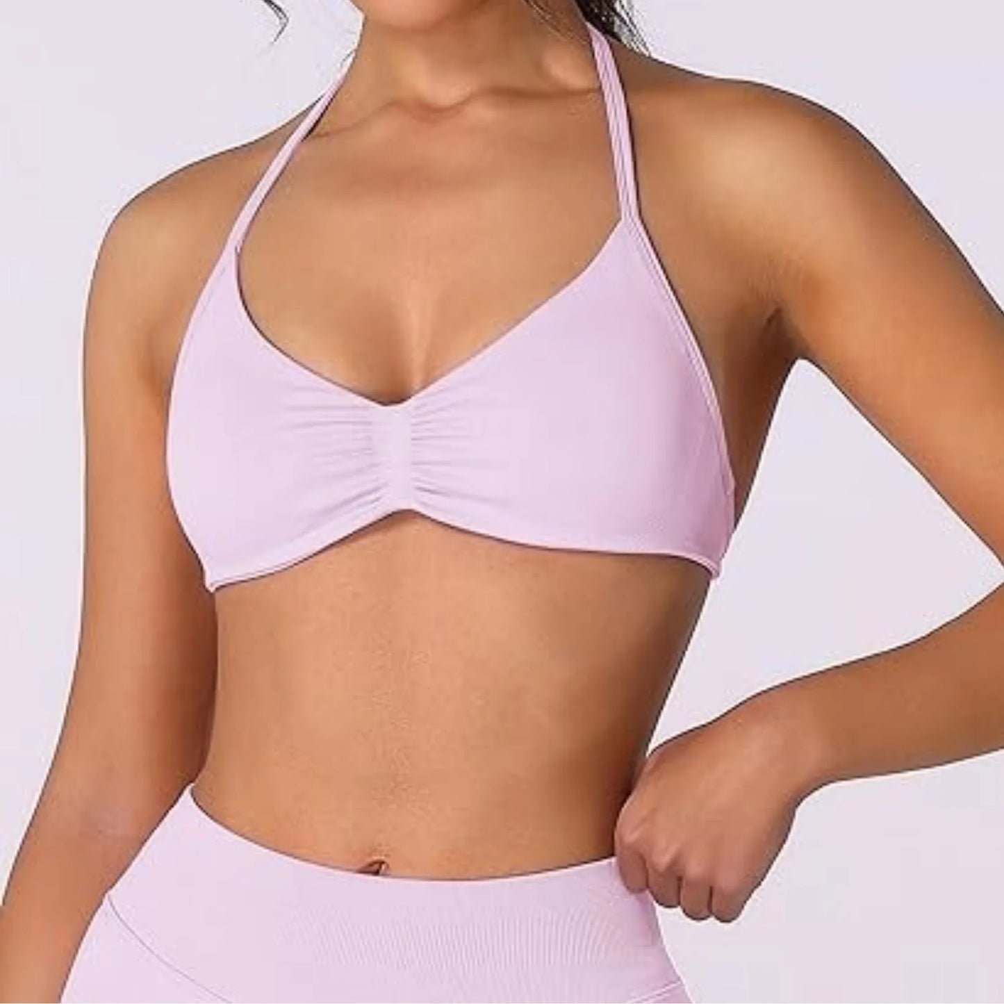 Strappy Bra Top Women High Support Thin Strap Halter Sport Seamless Bras Scrunch Workout Yoga Tank