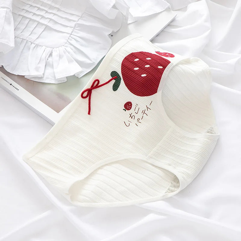 Cotton Panties Female Underpants Sexy Women Underwear Soft Lingerie Lace Up Briefs Strawberry Hearted Printed Pantys