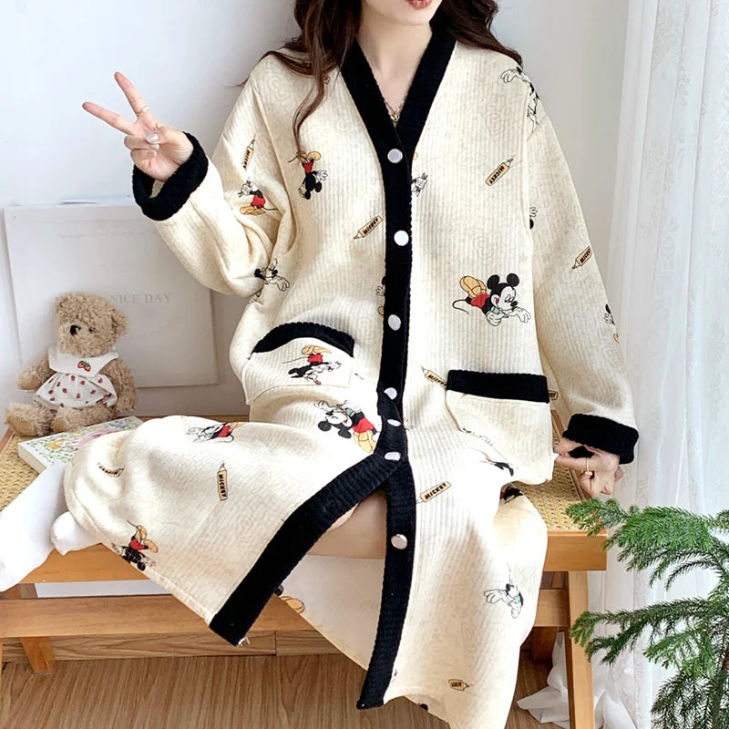 Maternity Sleepwear Nursing Nightwear Long Sleeve Robe Loose Fit Pregnant Women Homewear Winter Comfortable Fleece Nightwear