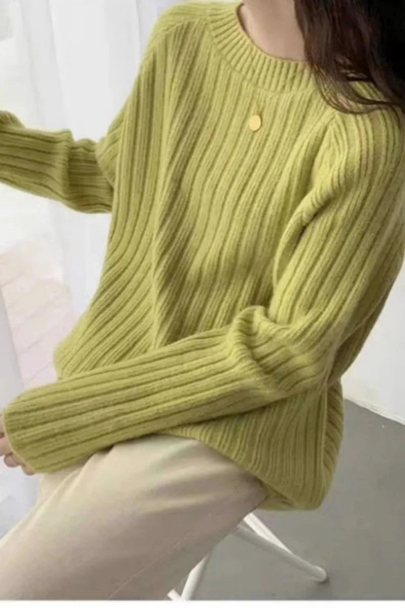 Sweater Women Autumn Winter Loose Wear 2025 Hot Selling 100%High-Density Knitted Pure Wool Sweater Solid Color Base Pullover Top