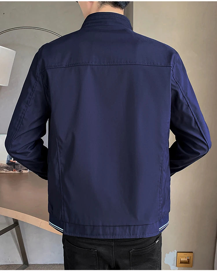 Blazer Jacket Men Casual Jacket Spring Autumn Workwear Stand Collar Zip Up Coats Men Lightweight Business Style Outerwear