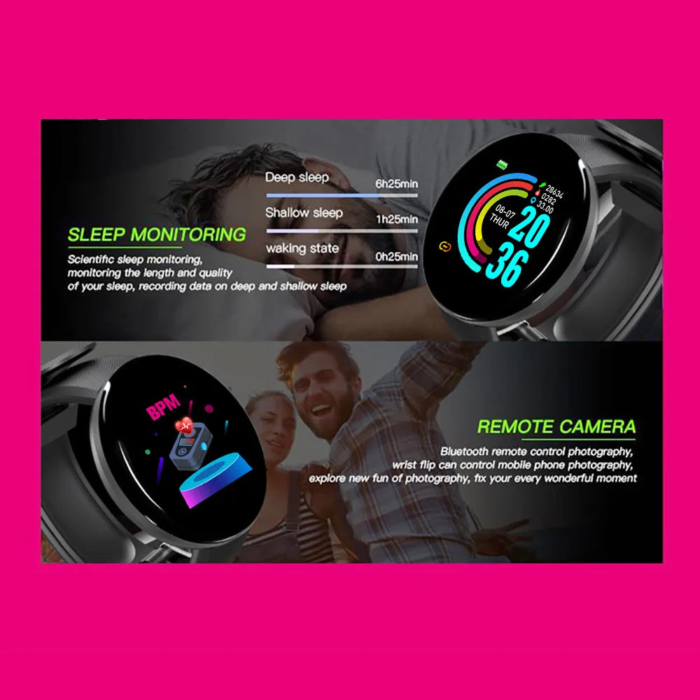 2025 New D18 Smart Watch Heart Rate Monitor Men's Women's Smartwatch Round Fitness Digital Watches for Men Women Band Bracelet