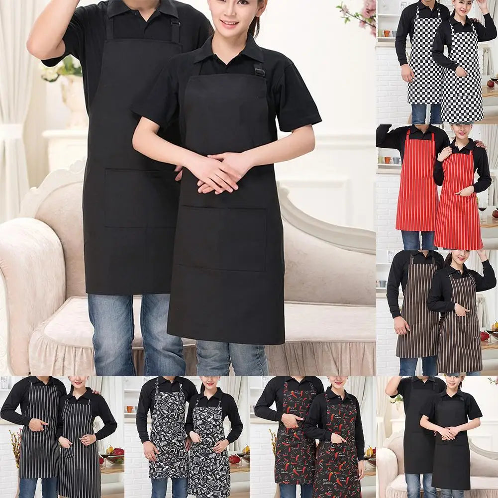 Kitchen Cooking Apron Chef Halterneck Apron With 2 Pockets Catering Sleeveless Aprons Men Woman BBQ Waiter Printing Apron
