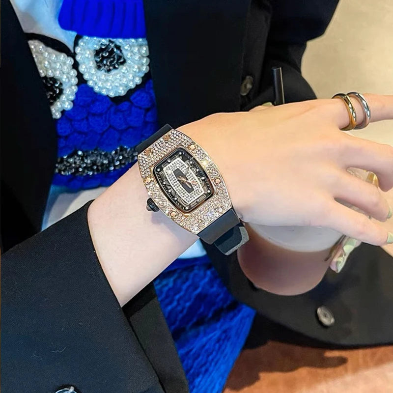 Watches for Women Silicone Sports Quartz Richard Tonneau Watch Girl's Diamond Wristwatch Reloj Mujer Elegante